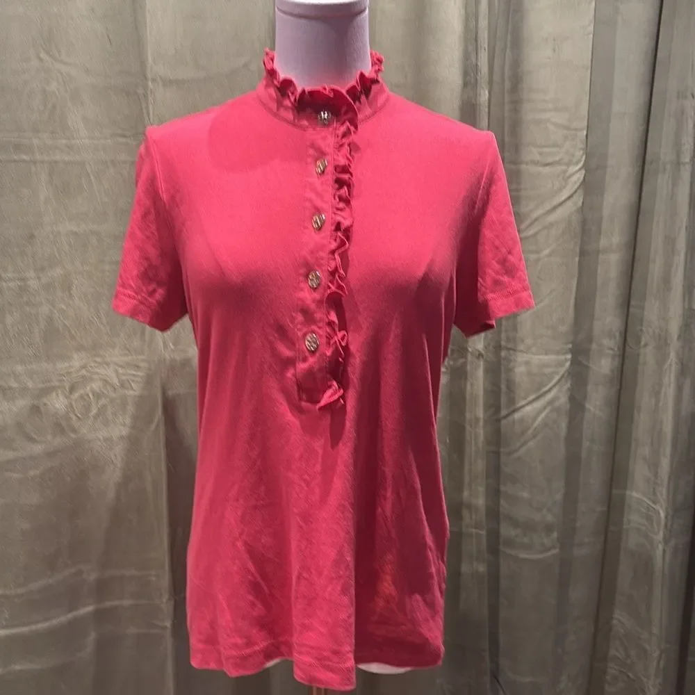 Tory Burch salmon pink Ruffled Button-Up Top, M